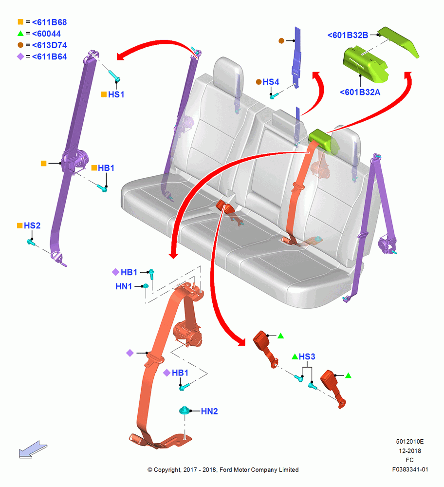 10E - Rear Seat Belts, Crew Cab, Less Rear Seat Belts, With Standard Rear Seat Belts; 17/JUL/2017