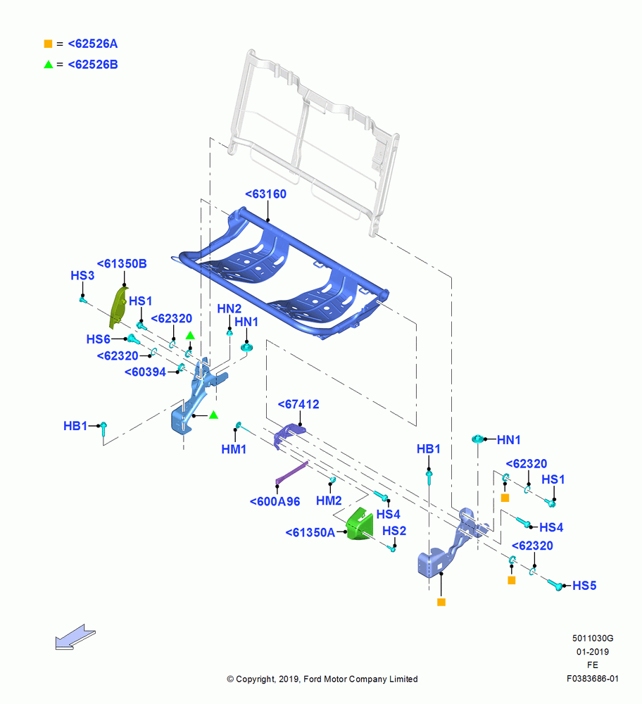 30G - Rear Seat Base, 2 Row-H/Ser Flip Up W/Cush/Bol, 60% Seat, LH; 09/JUL/2018