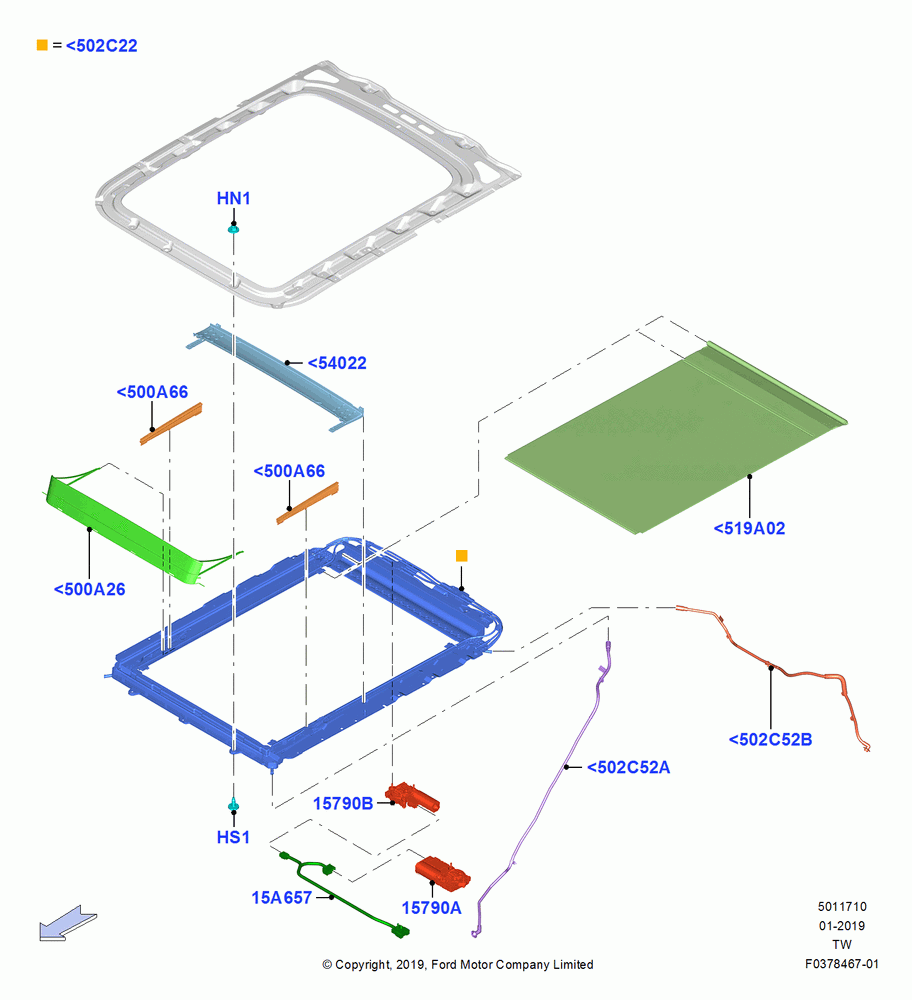 10 - Sliding Roof Mechanism and Controls, With Electric Slide Sunroof; 06/MAY/2019
