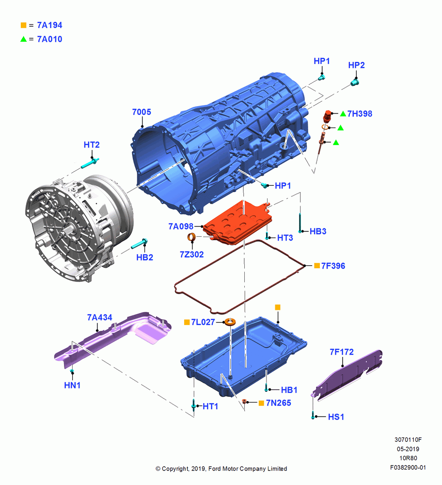 10F - Transmission External Components, Police Version, 3.3L D4 G DI TIVCT NA Upgrade, Mod Hybrid Trnaxle - A10R80-MHT; 06/MAY/2019