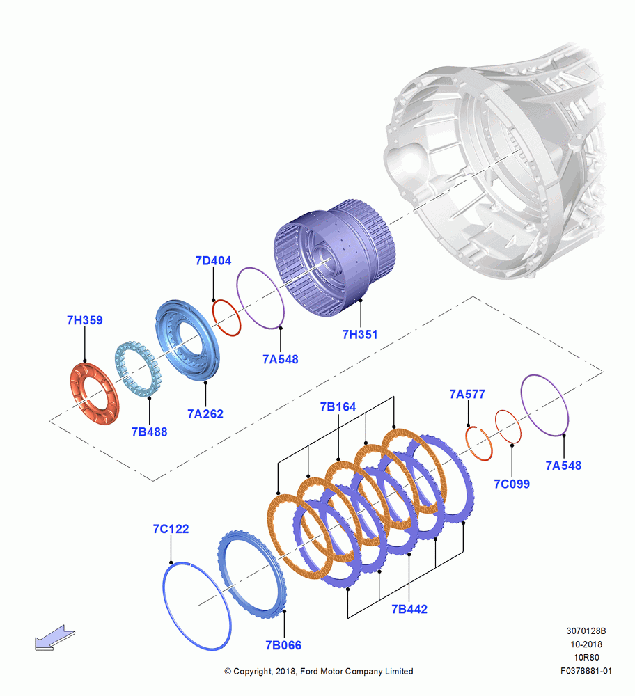 28B - Direct Clutch and Components, 10 Speed Auto Transmission (10R80), 3.0L GTDI TC V6 Petrol, Same As C Clutch; 06/MAY/2019