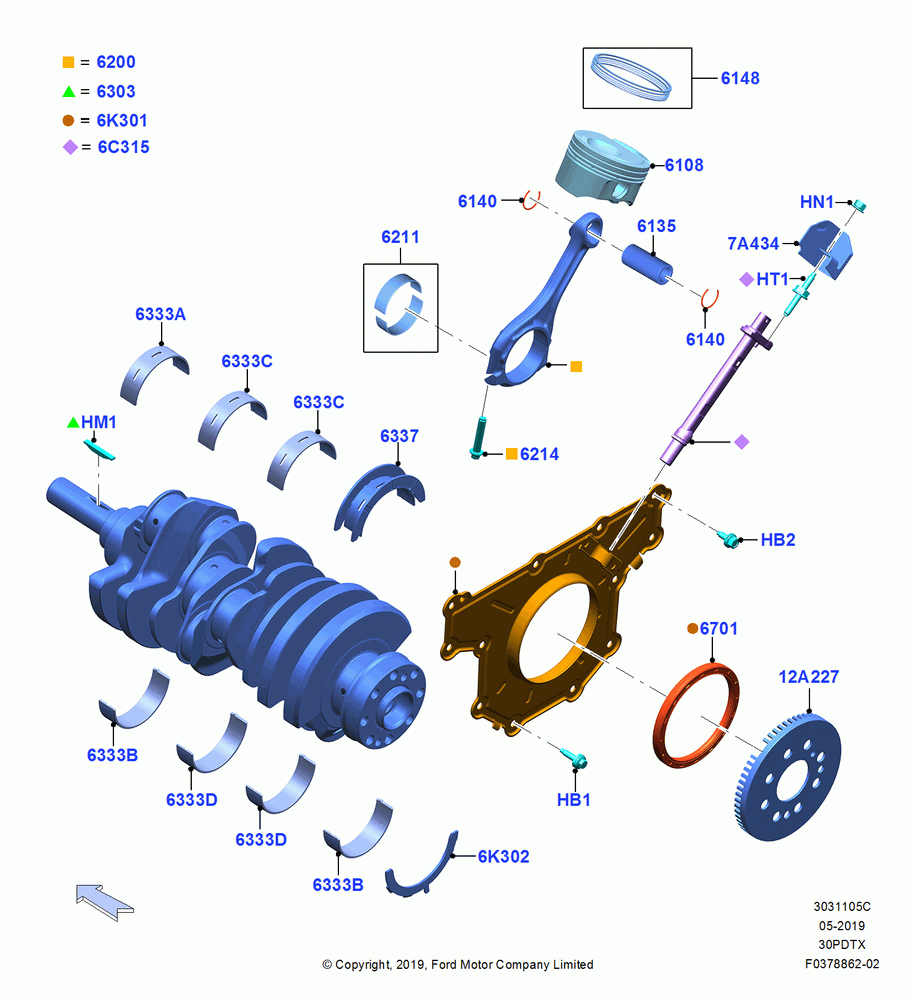 05C - Crankshaft/Pistons and Bearings, 3.0L GTDI TC V6 Petrol, 3.0L Nano-D4-G-GTDI-CD6R-PHEV; 06/MAY/2019