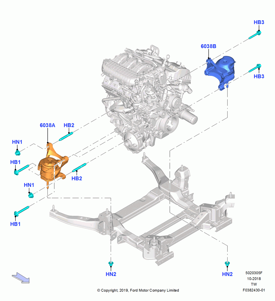 05F - Engine Mounting, LHD 4WD (FTD), 3.3L D4 G DI TIVCT NA Upgrade; 06/MAY/2019