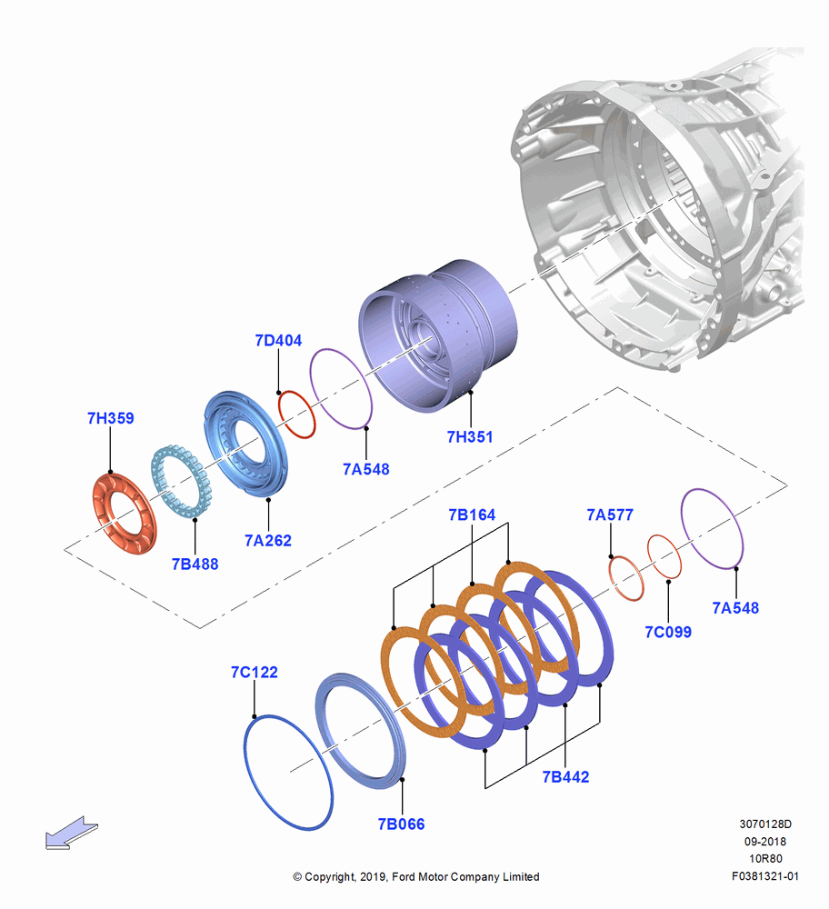 28D - Direct Clutch and Components, 10 Speed Auto Transmission (10R80), 3.3L Duratec, Same As C Clutch; 06/MAY/2019