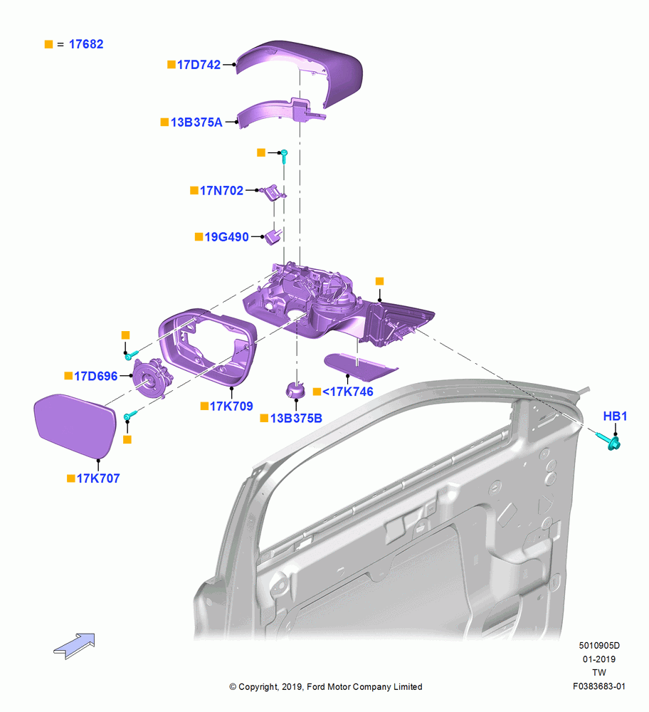 05D - Exterior Rear View Mirror, Dual Power Fold Htd Signal Mirror's, Dual Pwr/Heat/Mem/Pud Lmp/Sig Mr, Dual Power/Heated/App/Mem/Sig/Bsm, Dual Power/Heated/App/Memory/Signal; 06/MAY/2019