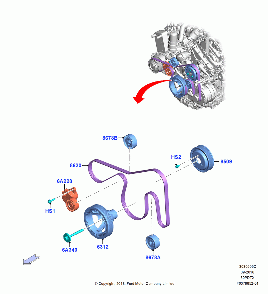 Pulleys and Drive Belts, 3.0L GTDI TC V6 Petrol