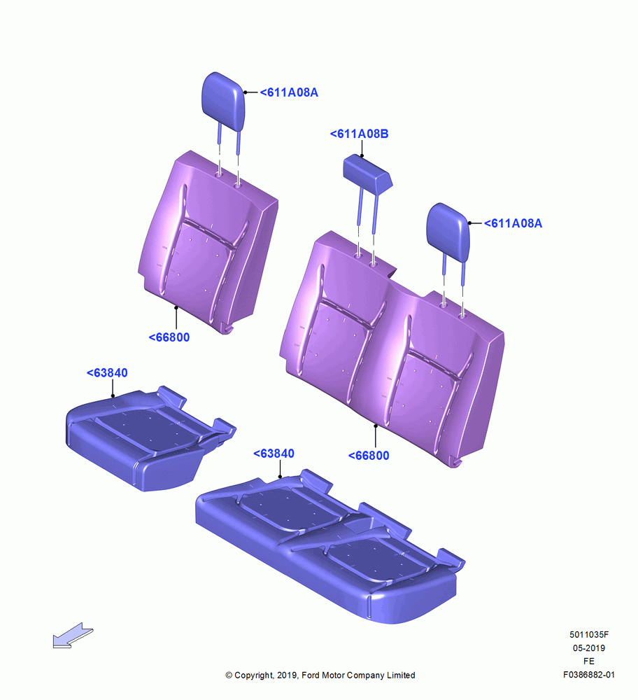 35F - Rear Seat Pads/Valances & Heating, 2 Row-H/Ser Flip Up W/Elon Cushion, Less Rear Seat Center Armrest; 09/JUL/2018