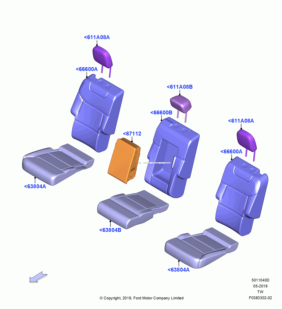 40D - Rear Seat Covers, With High Level Second Row Seating; 06/MAY/2019