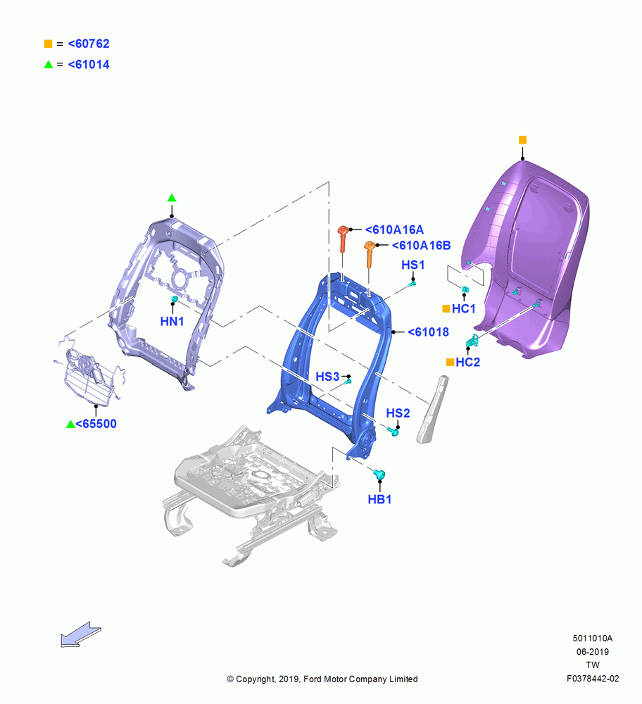 10A - Front Seat Back, With Driver 10 Way Pwr Seat Adjust; 06/MAY/2019