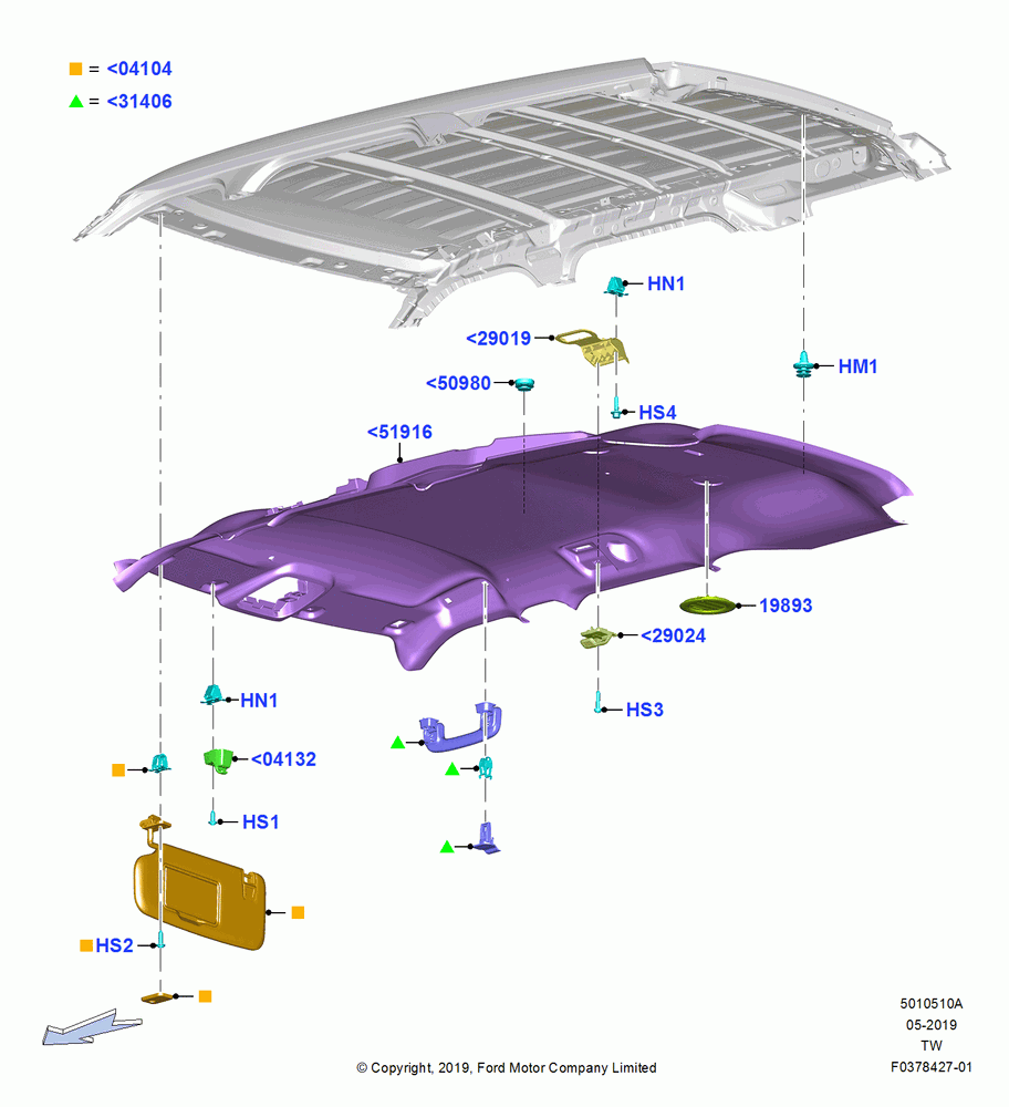 10A - Headlining and Sun Visors, Less Sun Roof; 06/MAY/2019