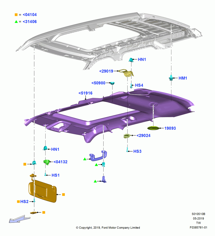 10B - Headlining and Sun Visors, With Electric Slide Sunroof; 06/MAY/2019