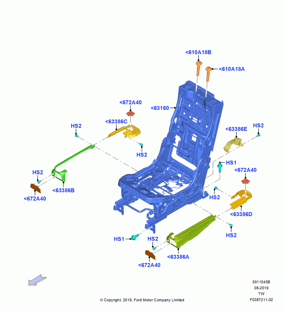 45B - Rear Seat Frame, LH, Second Row; 06/MAY/2019