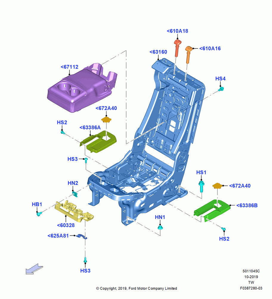 45C - Rear Seat Frame, Center, Second Row; 06/MAY/2019