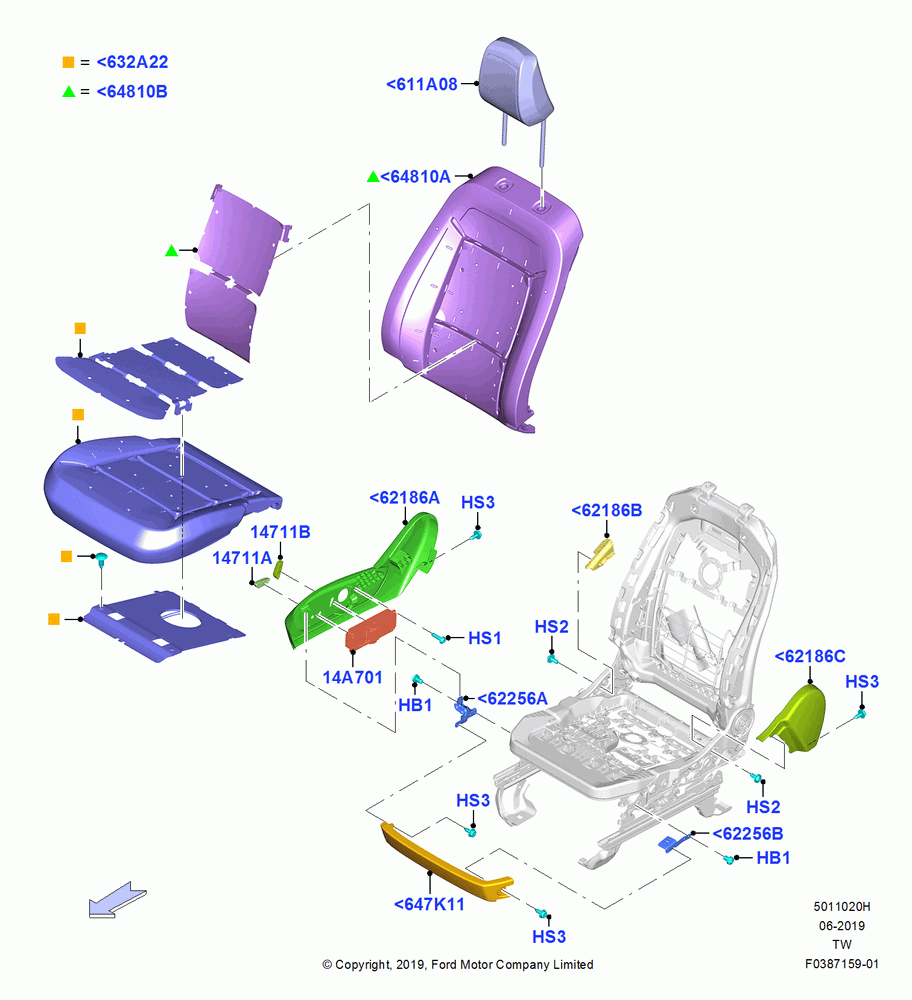 20H - Front Seat Pads/Valances & Heating, With Pass 8 Way Power Seat Adjuster; 06/MAY/2019