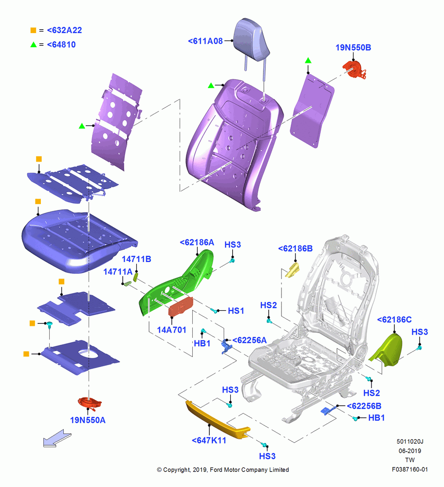 20J - Front Seat Pads/Valances & Heating, With Pass 10 Way Power Seat Adjust; 06/MAY/2019