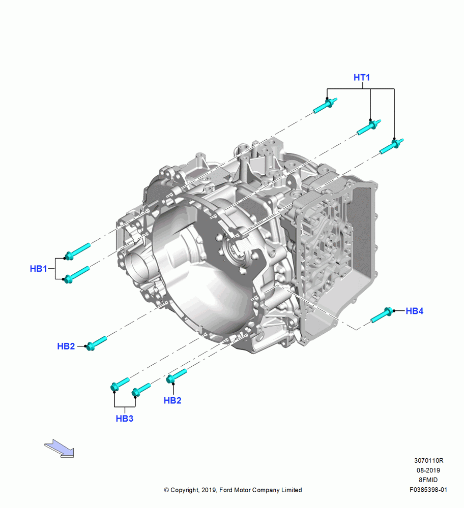 10R - Transmission External Components, 2.0L EcoBoost (200PS) - MI4, 2.0L EcoBoost (240PS), 8 Speed Auto Trans 8F35, Transmission Attaching Bolts; 19/AUG/2019