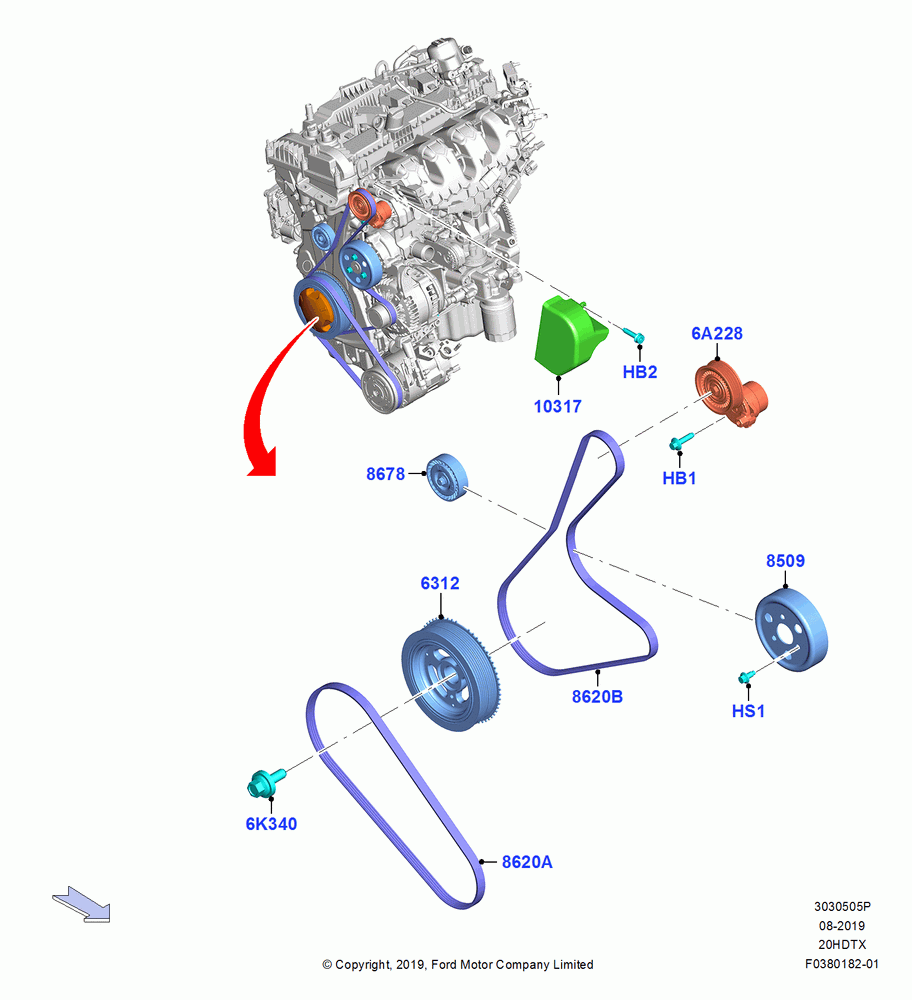 Pulleys and Drive Belts, 2.0L EcoBoost (240PS)