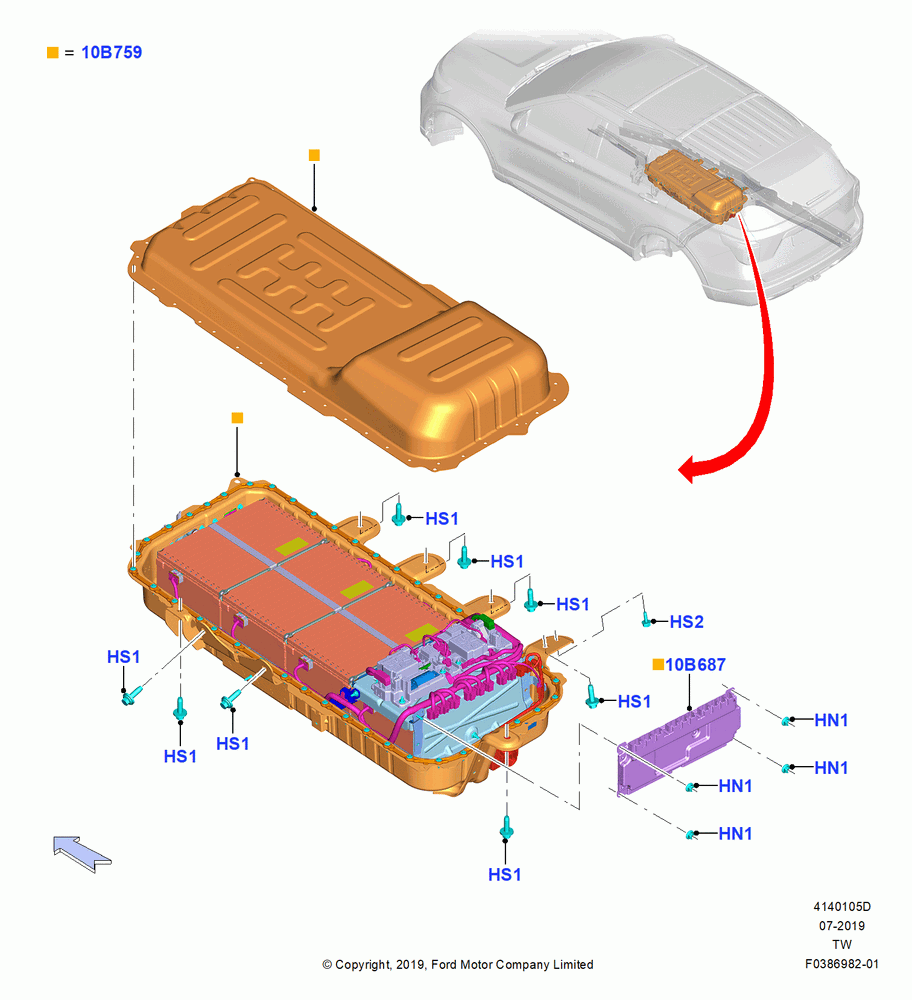05D - Battery and Mountings, 3.0L Nano-D4-G-GTDI-CD6R-PHEV, High Voltage Battery; 06/MAY/2019