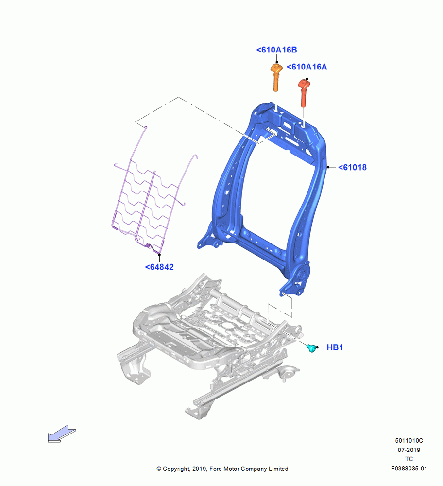 10C - Front Seat Back, With Pass 6 Way Power Seat Adjuster; 19/AUG/2019