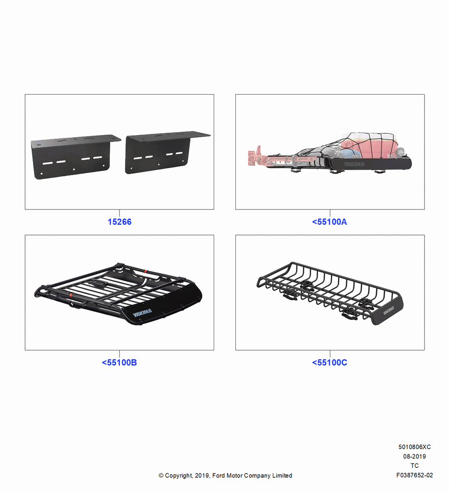 06XC - Accessory Roof Rack Mounting Kits, Cargo Basket, Cargo Box, Yakima Roof Rack Products; 19/AUG/2019