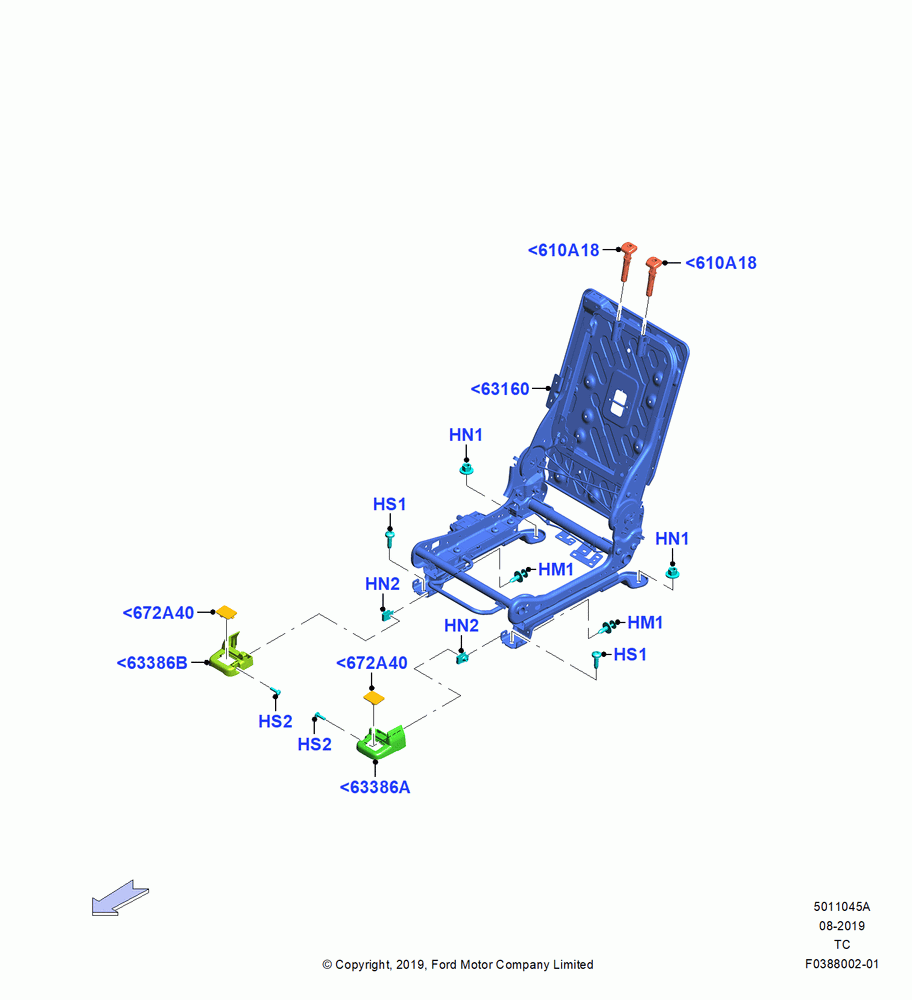 45A - Rear Seat Frame, 2nd Row, RH; 19/AUG/2019