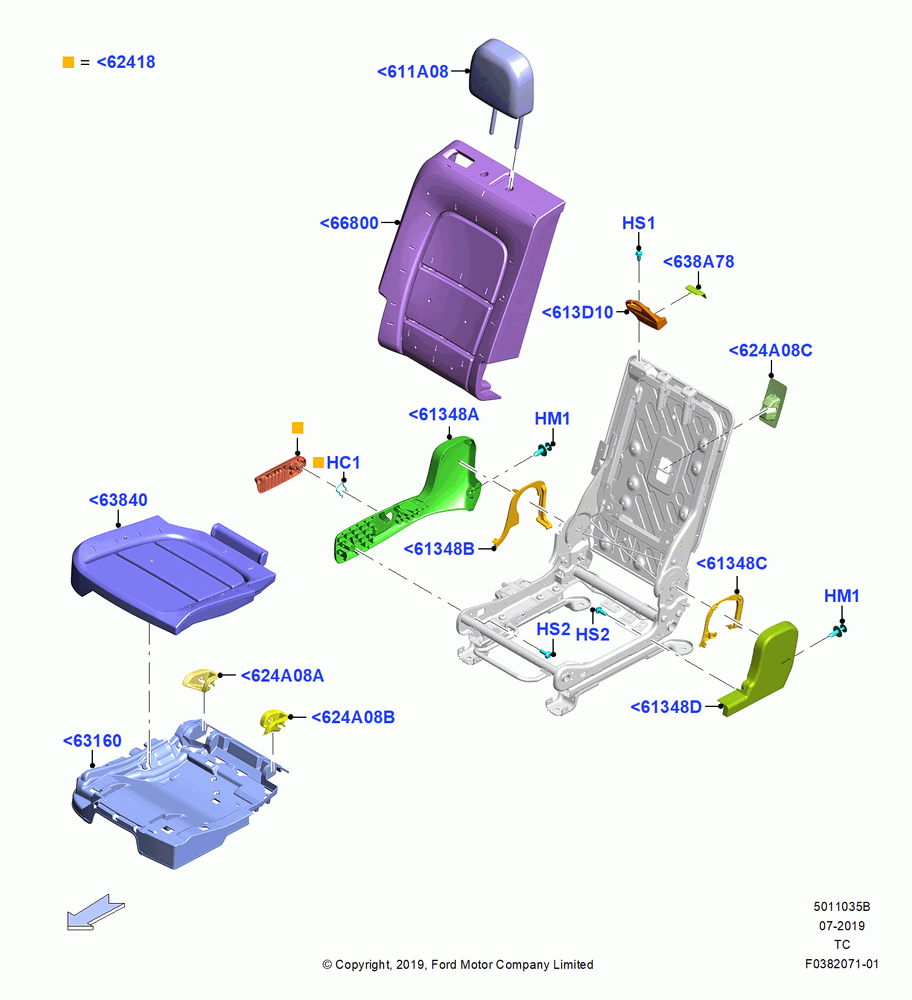 35B - Rear Seat Pads/Valances & Heating, 40% Seat, RH; 19/AUG/2019