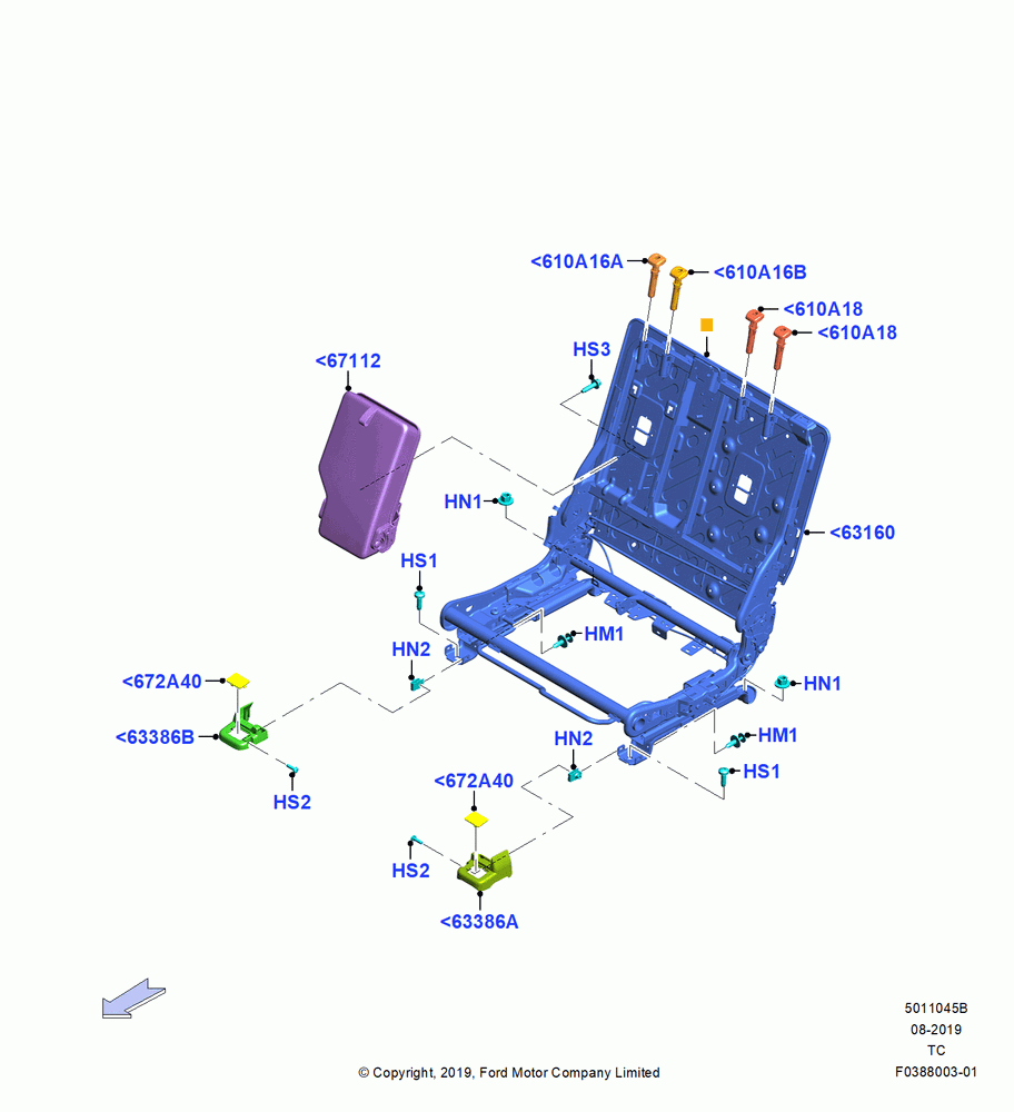 45B - Rear Seat Frame, 2nd Row, LH; 19/AUG/2019