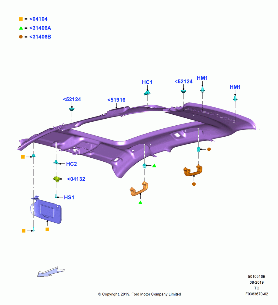 10B - Headlining and Sun Visors, Roof Conv-Panorama Pwr/Open; 19/AUG/2019