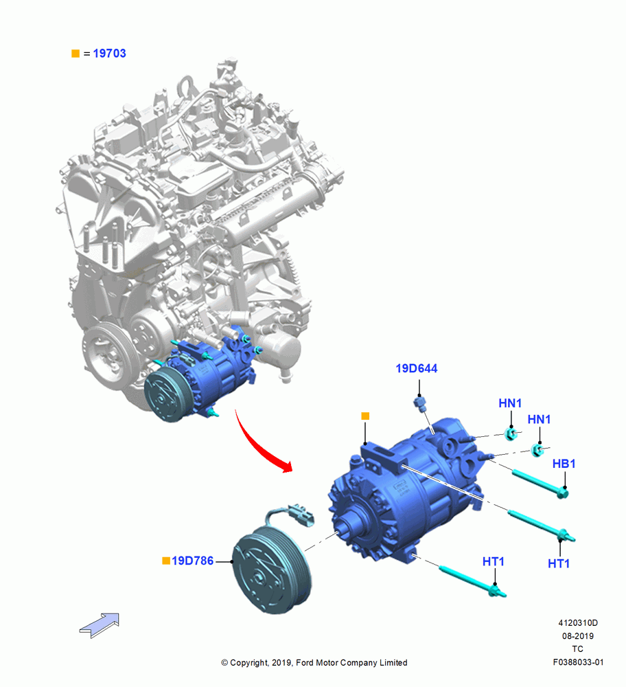 10D - Air Conditioning Condensr/Compressr, 1.5L Dragon (175/180PS), Compressor Assy; 19/AUG/2019