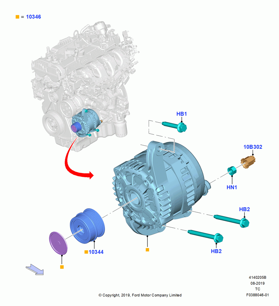 05B - Alternator and Mountings, 2.0L EcoBoost (240PS); 19/AUG/2019