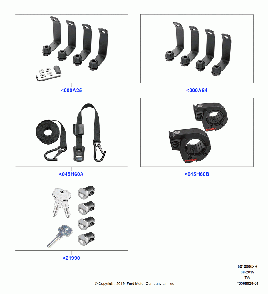 06XH - Accessory Roof Rack Mounting Kits, Yakima Load Straps, Yakima Rack And Carrier Lock Kit; 06/MAY/2019