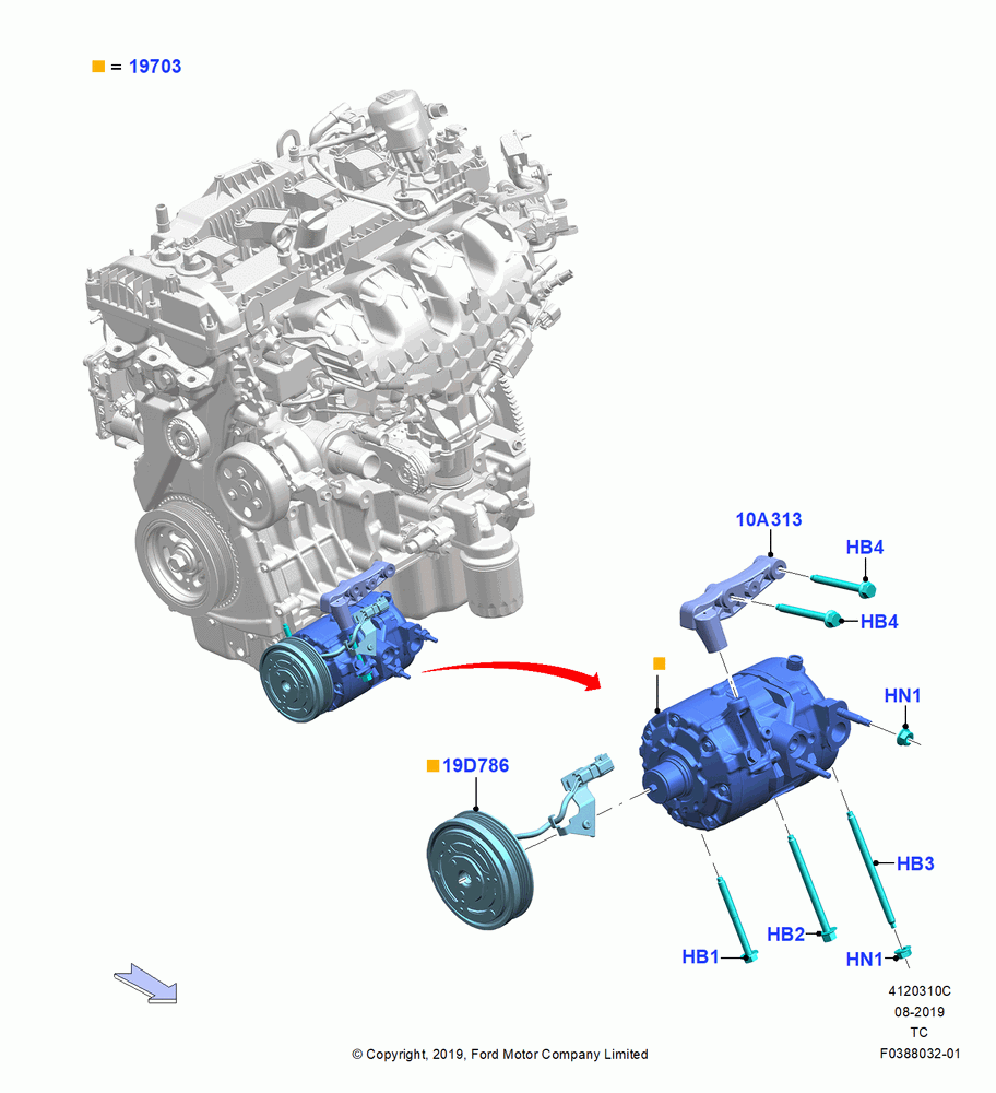 10C - Air Conditioning Condensr/Compressr, 2.0L EcoBoost (240PS), Compressor Assy; 19/AUG/2019