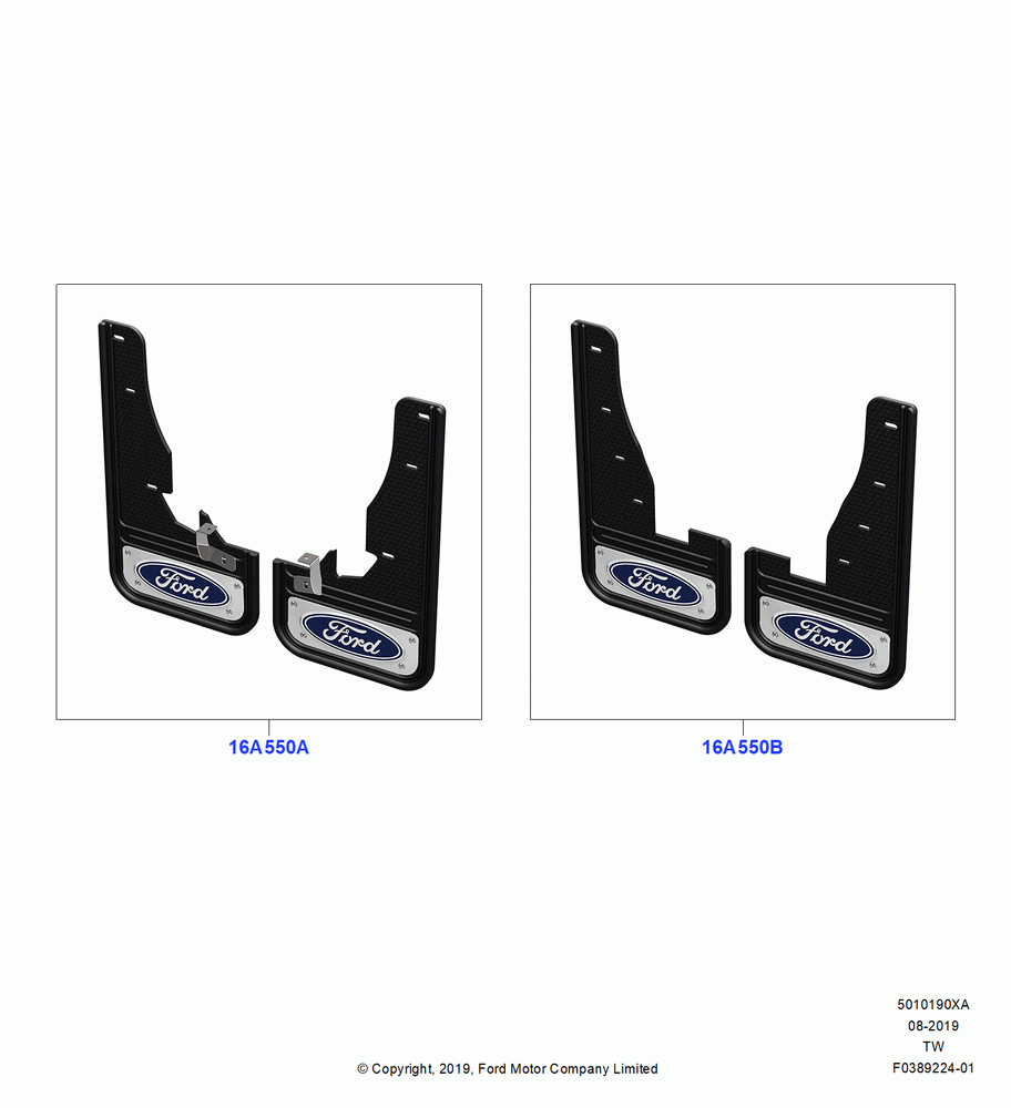 90XA - Mudflaps, Ford Licensed Accessories, Front And Rear; 06/MAY/2019
