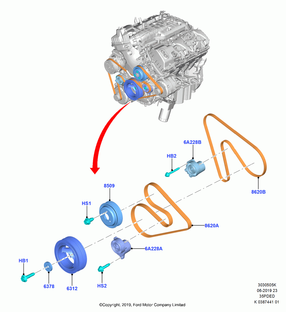05K - Pulleys and Drive Belts, 3.5L Cyclone V6 Petrol TIVCT, Dual Alternators; 21/OCT/2019