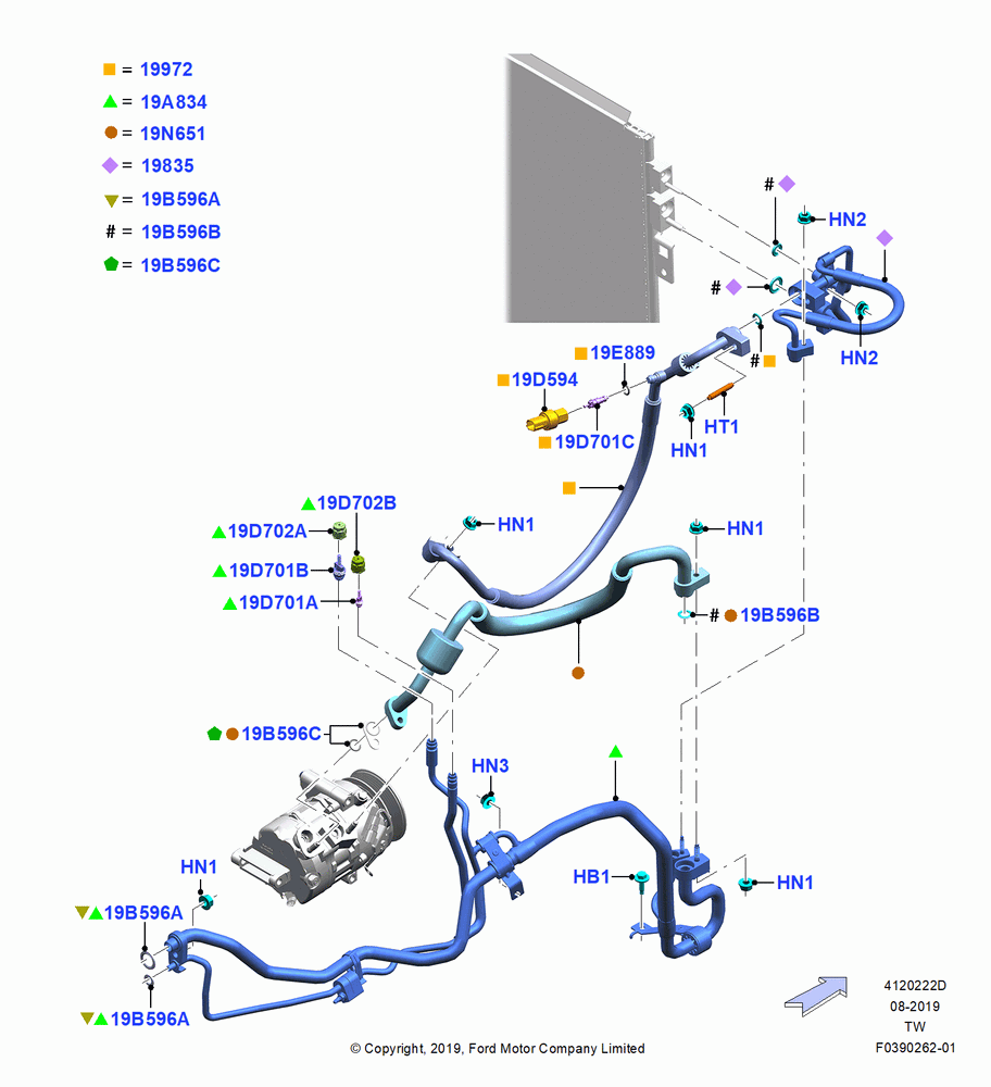 22D - Air Conditioning System, 2.3L EcoBoost, Under Hood; 06/MAY/2019