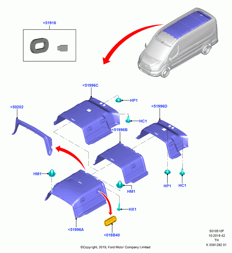 10F - Headlining and Sun Visors, With High Roof, Centre And Rear; 21/OCT/2019