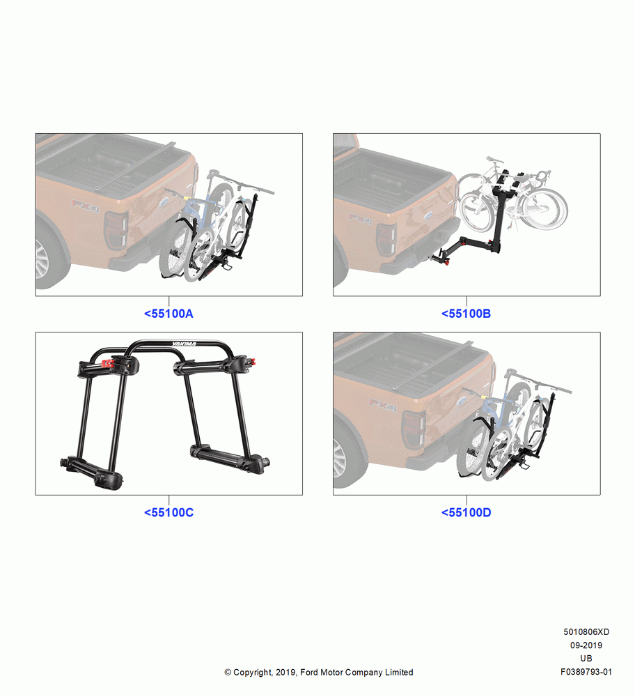 06XD - Accessory Roof Rack Mounting Kits, Yakima Rear Hitch Rack Products; 01/NOV/2010-03/MAR/2019