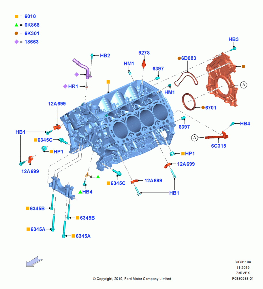 10A - Cylinder Block and Plugs, 7.3L 2V DEVCT NA PFI V8 Gas, 7.3L 2V DVCT NA PFI V8 GAS - B; 04/NOV/2019