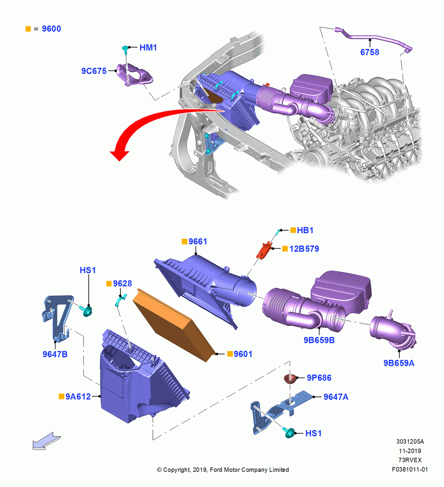 05A - Air Cleaner, 7.3L 2V DEVCT NA PFI V8 Gas, 7.3L 2V DVCT NA PFI V8 GAS - B; 04/NOV/2019