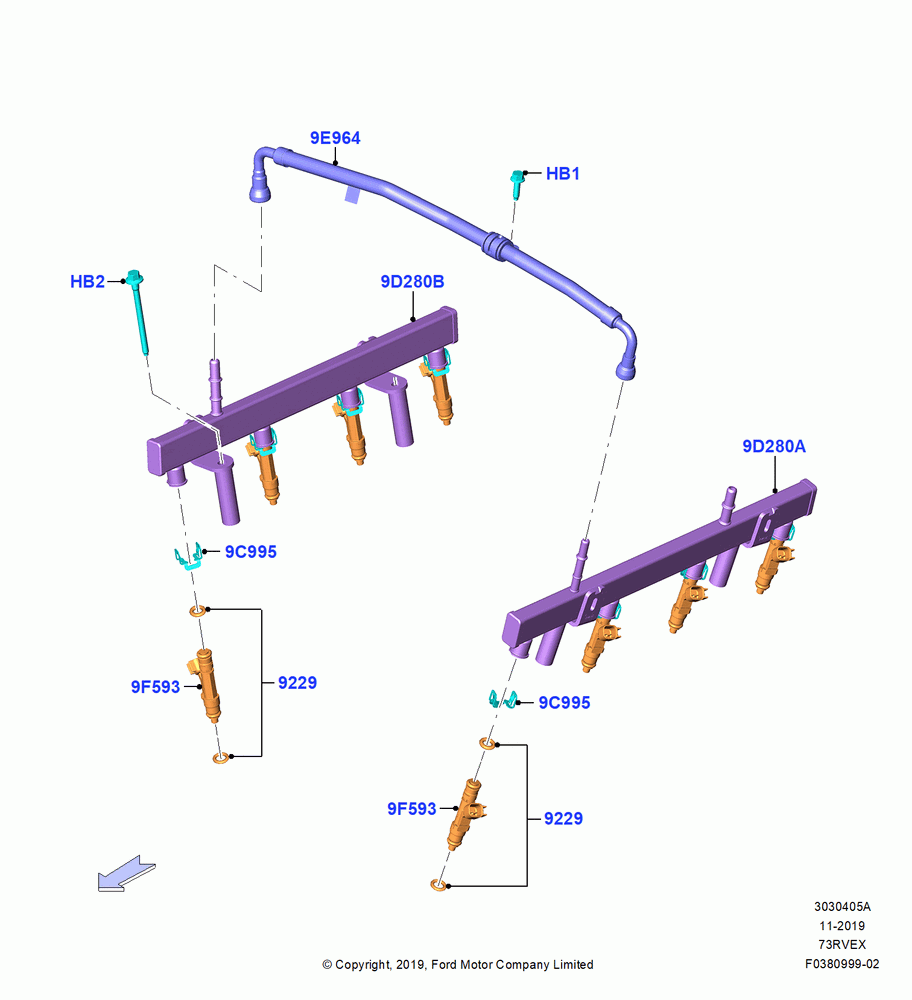 05A - Fuel Injectors and Pipes, 7.3L 2V DEVCT NA PFI V8 Gas, 7.3L 2V DVCT NA PFI V8 GAS - B; 04/NOV/2019