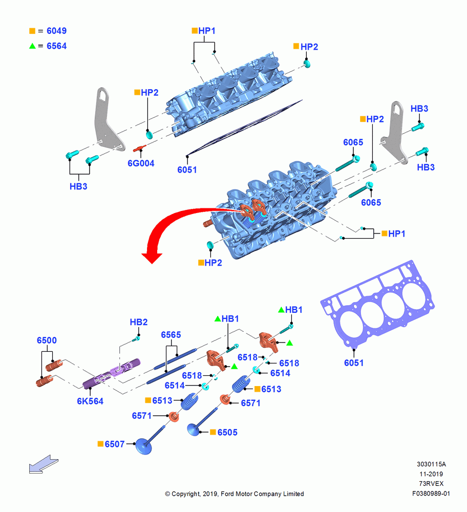 15A - Cylinder Head, 7.3L 2V DEVCT NA PFI V8 Gas, 7.3L 2V DVCT NA PFI V8 GAS - B; 04/NOV/2019