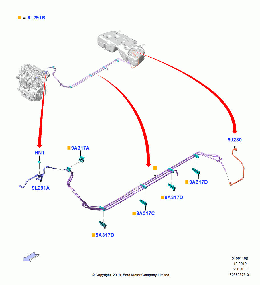 10B - Fuel Lines, 2.5L DURA D4 IVCT ATK HEV/PHEV; 19/AUG/2019
