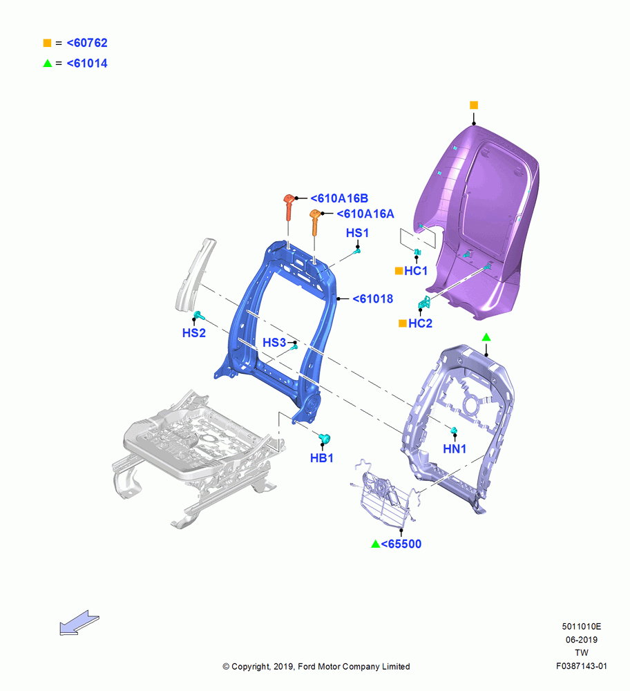 10E - Front Seat Back, With Pass 10 Way Power Seat Adjust; 06/MAY/2019
