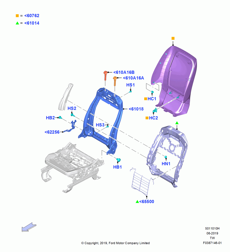10H - Front Seat Back, With Pass 4 Way Power Seat Adjuster; 06/MAY/2019