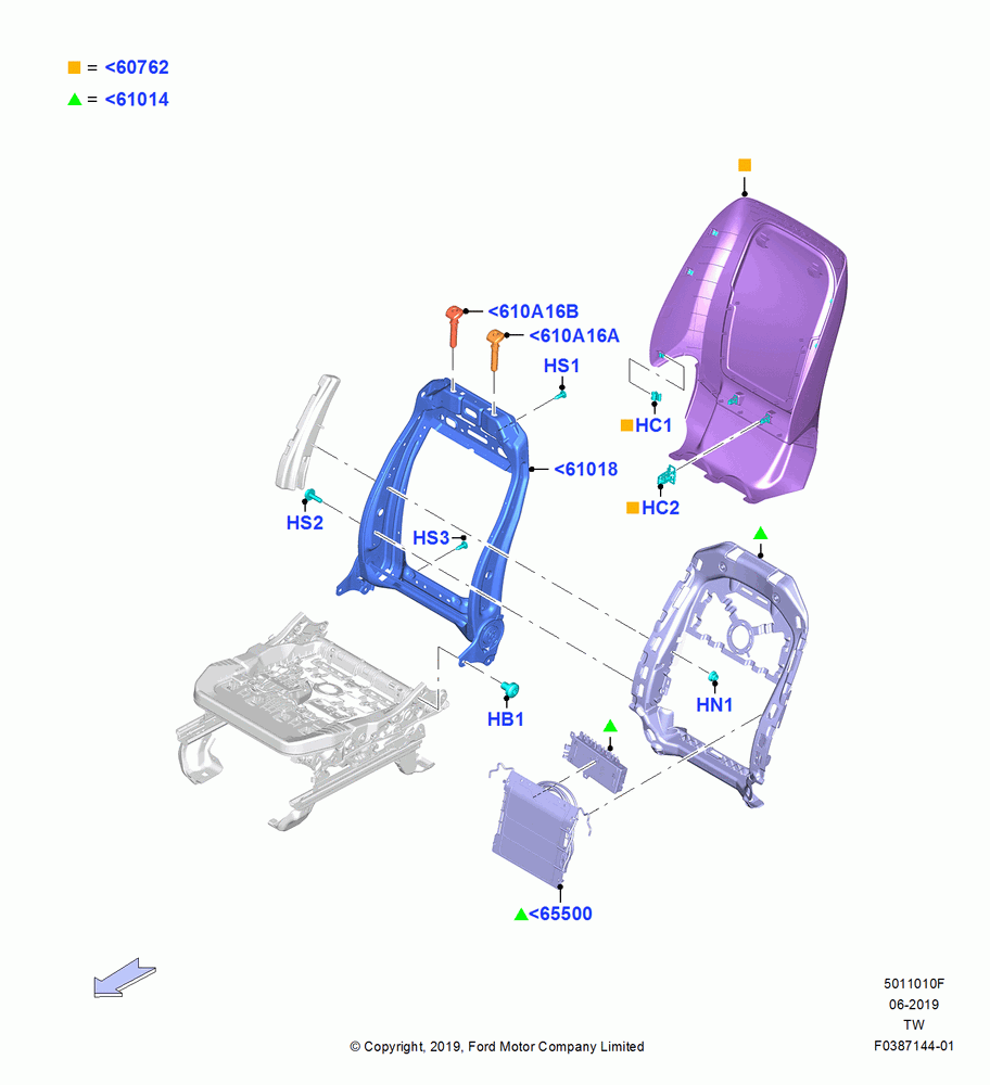 10F - Front Seat Back, Power 8-Way Pass Seat Adj Level 2; 06/MAY/2019