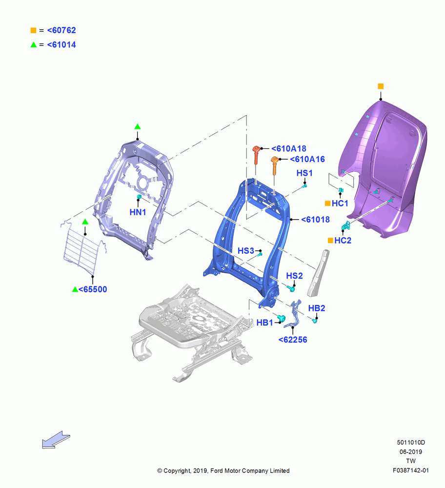 10D - Front Seat Back, With Driver 6 Way Pwr.Seat Adjuster; 06/MAY/2019