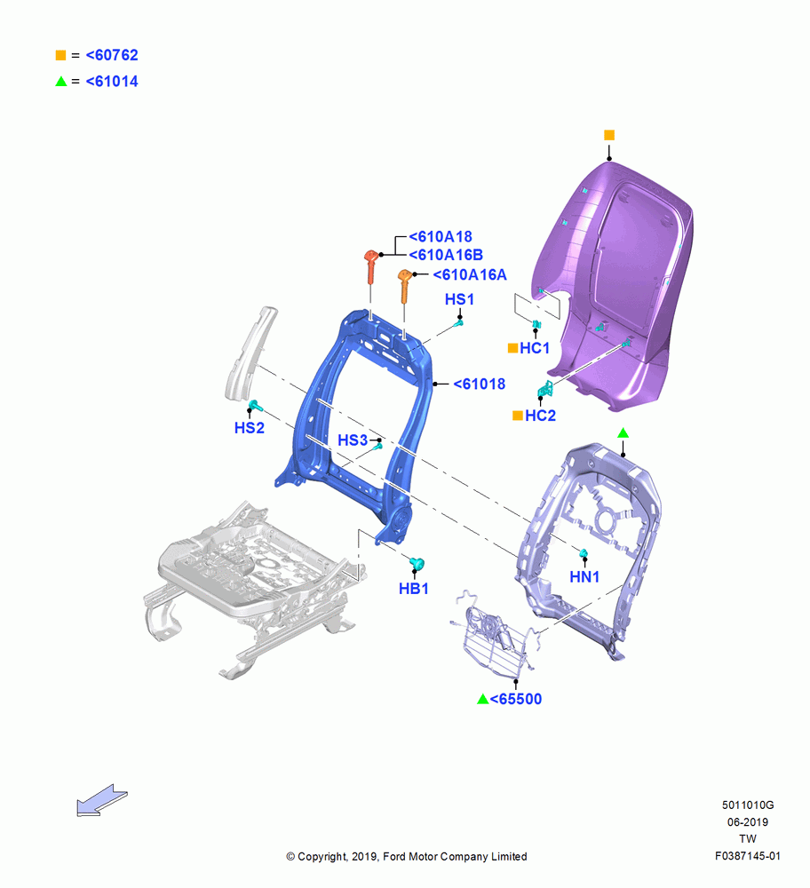 10G - Front Seat Back, With Pass 8 Way Power Seat Adjuster; 06/MAY/2019