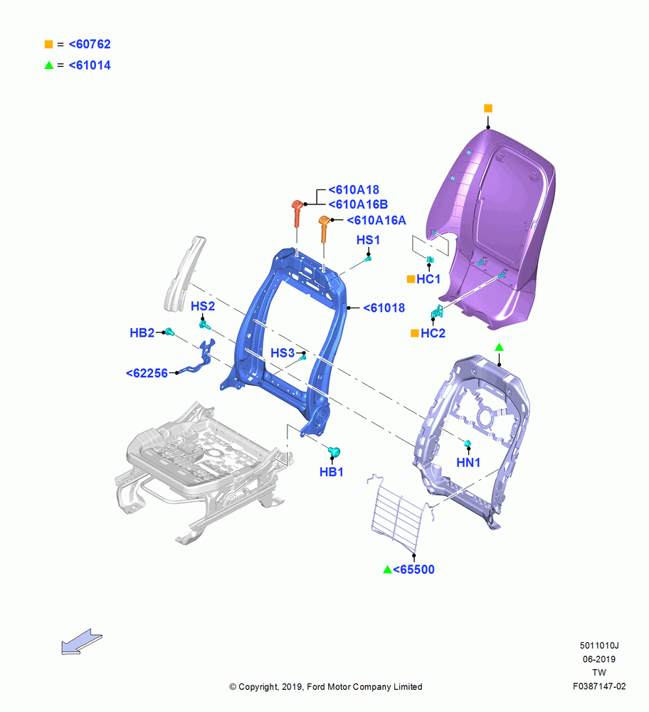 10J - Front Seat Back, With Pass. 2 Way Manual Seat Adjust; 06/MAY/2019