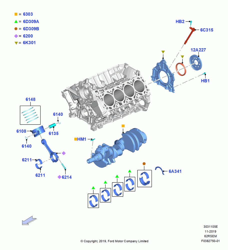 05E - Crankshaft/Pistons and Bearings, 6.2L 16V OHC NA V8 Gas; 04/NOV/2019