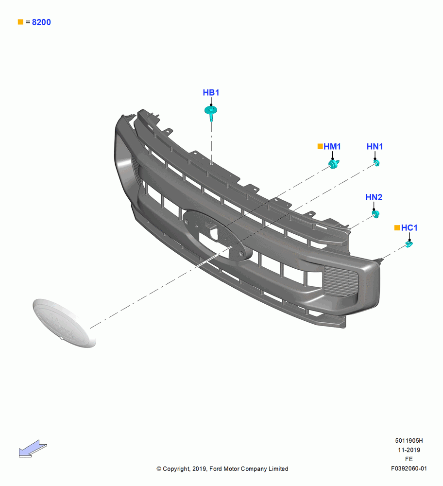 05H - Radiator Grille and Front Bumper, With Grey Grille; 04/NOV/2019